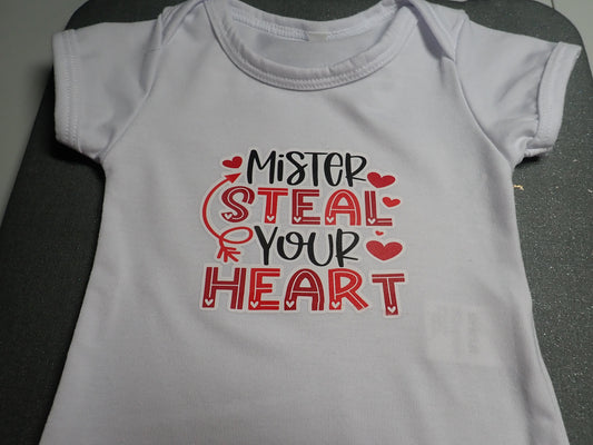 Baby onesies, white , 0-3 months, red, steal heart, shower gift, boy gift, birth gift