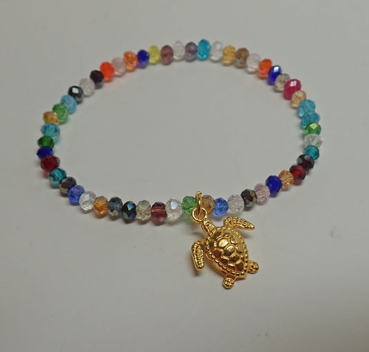Jewelry, bracelet, colorful, turtle charm, seed beads, stretch, stackable, gift
