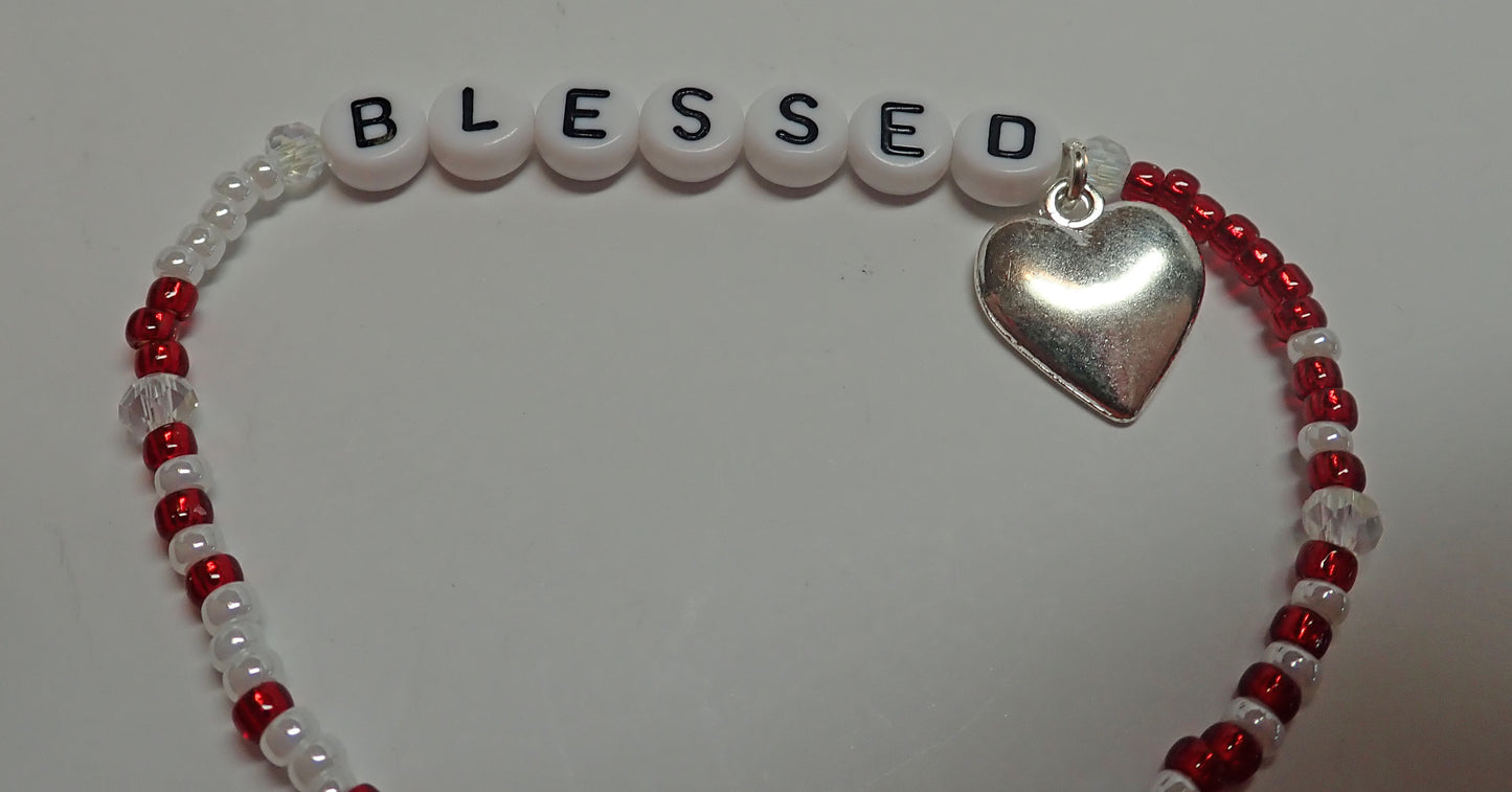 Jewelry, bracelet, friendship, blessed, heart charm, red and white beads, great gift
