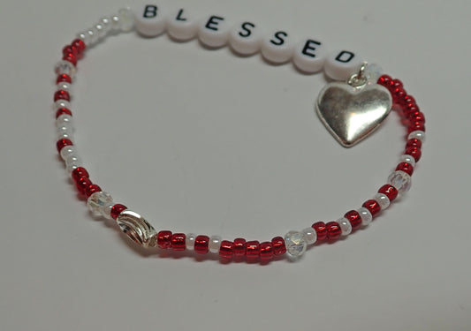 Jewelry, bracelet, friendship, blessed, heart charm, red and white beads, great gift