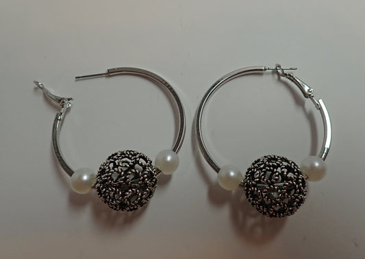 Jewelry, earrings, hoop earrings silver tone, pearls, gift