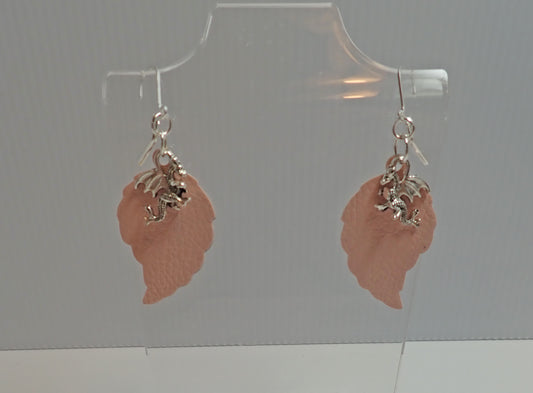 Jewelry, earrings leaf earrings, leather earrings gold foil, dangle earrings, earrings, dragon charms, gift