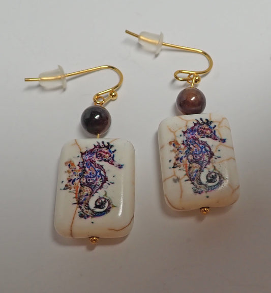 Jewelry, earrings, seahorses, beads, double-sided