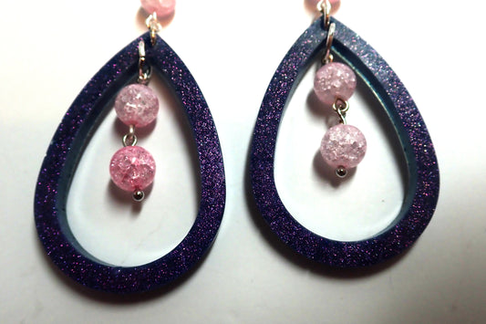 Jewelry, earrings, dangle earrings, drop earrings, purple, pink, resin, beads, gift