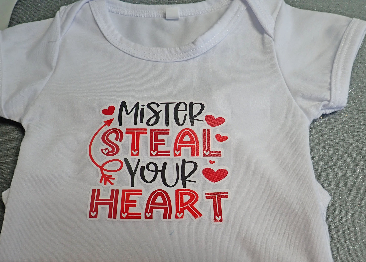 Baby onesies, white , 0-3 months, red, steal heart, shower gift, boy gift, birth gift