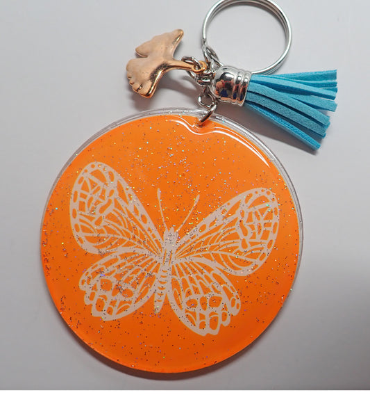 Keychain, hello, butterfly, orange blue, round, circle, gift