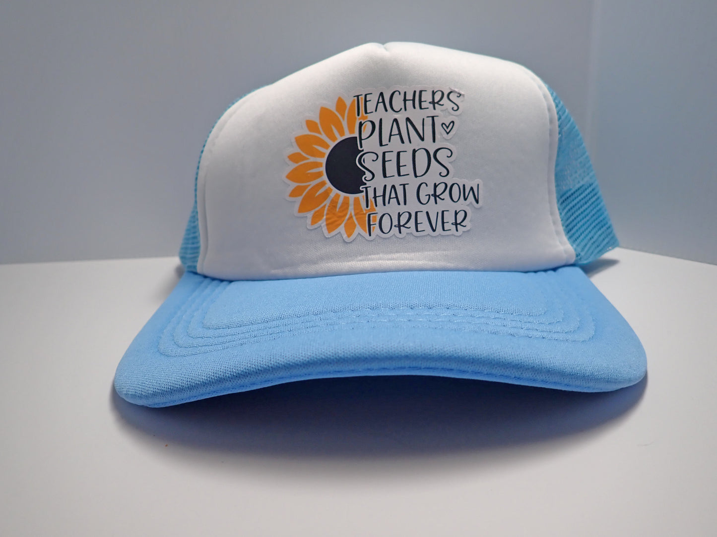 Ball cap, trucker cap, hat, blue, white, one size fits most, teacher focal, gift