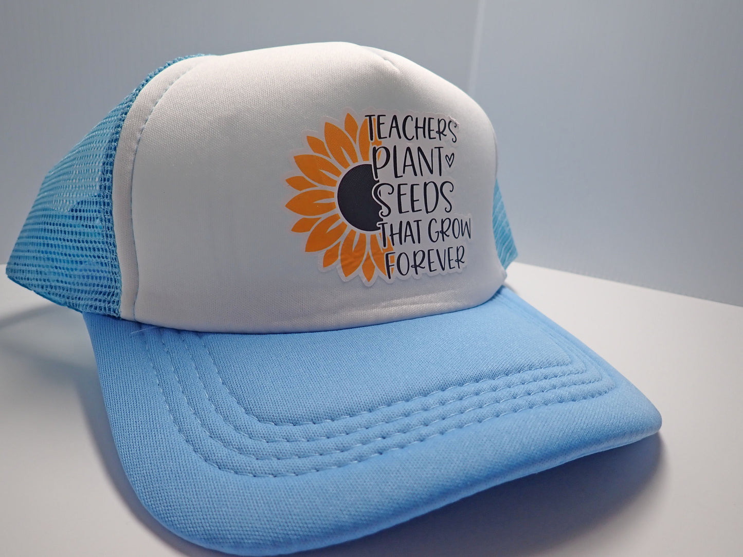 Ball cap, trucker cap, hat, blue, white, one size fits most, teacher focal, gift