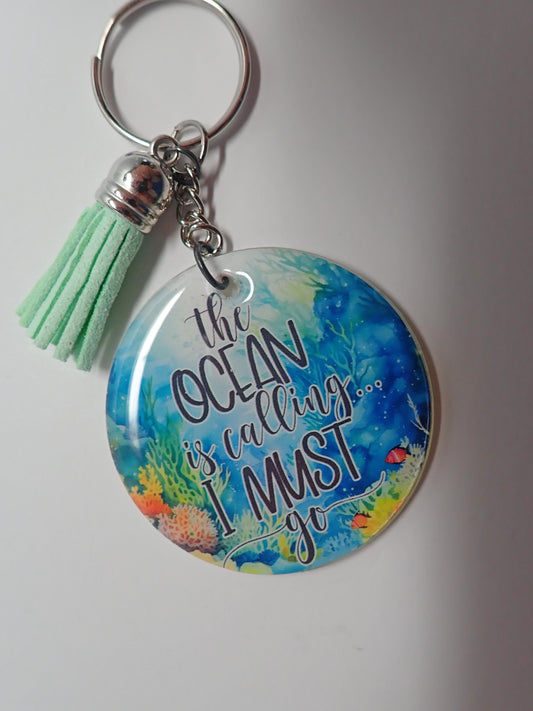 Keychain, ocean, colorful, round, circle, gift, tassel